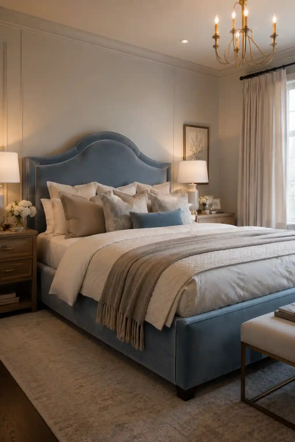 04 Light Blue Velvet Bed Bedroom