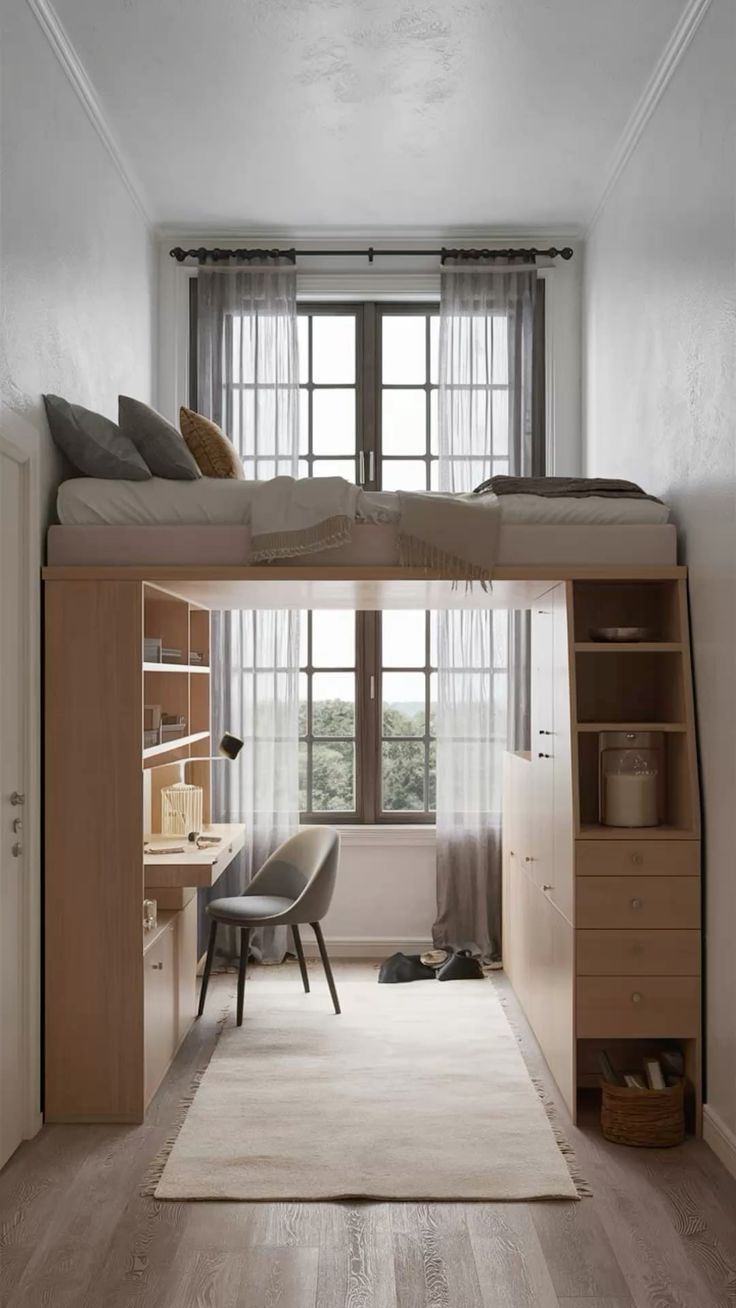 Stacked Sleeping Area Near Windows