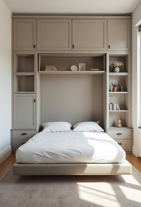 Fold-Down Bed with Adjacent Shelving