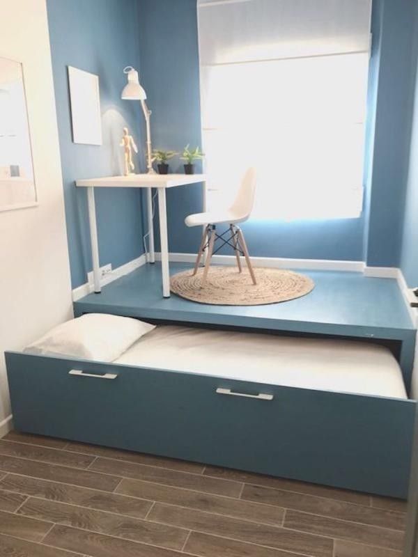 Hidden Pull-Out Bed Under Elevated Workspace