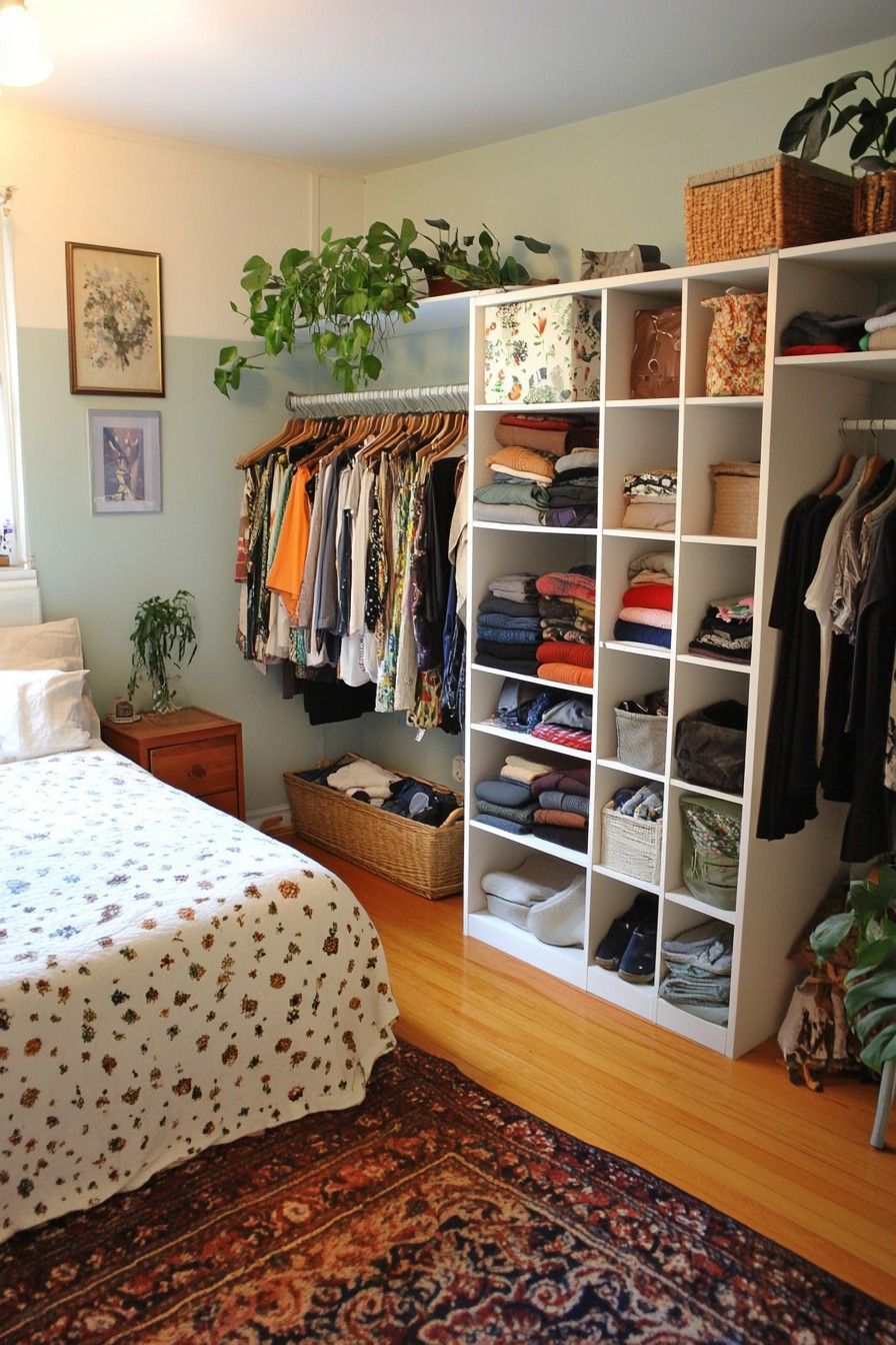 Sleeping Area with Open Clothing Storage