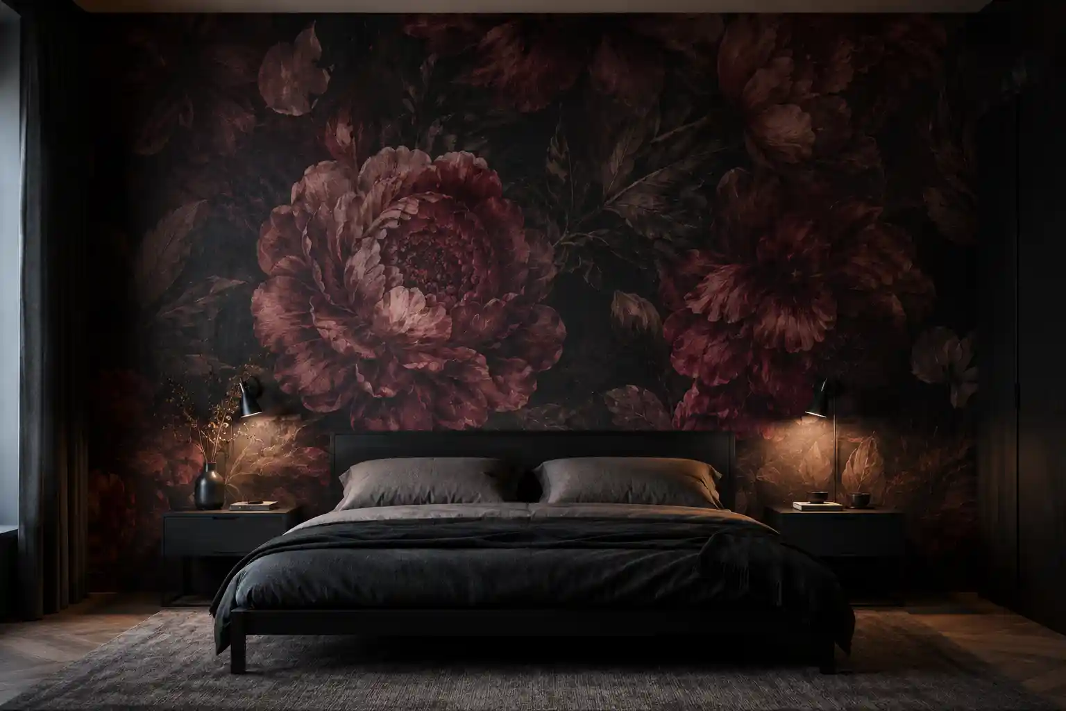 Add Dramatic Dark Floral Wallpaper