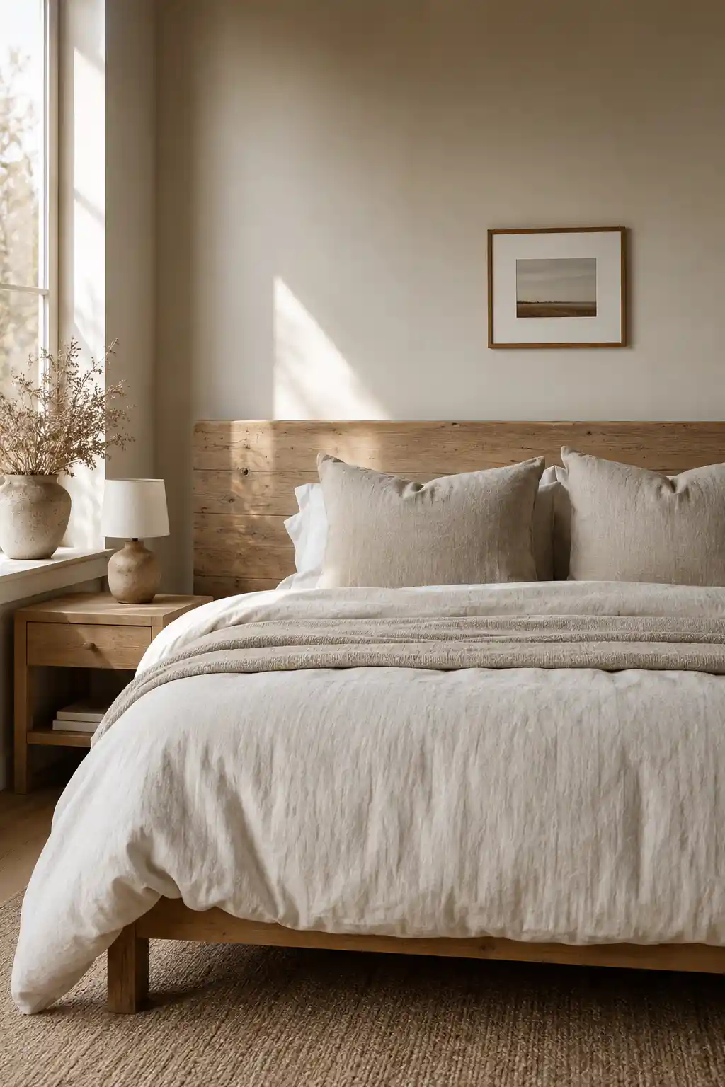 Layered Neutral Linens and Raw Wood