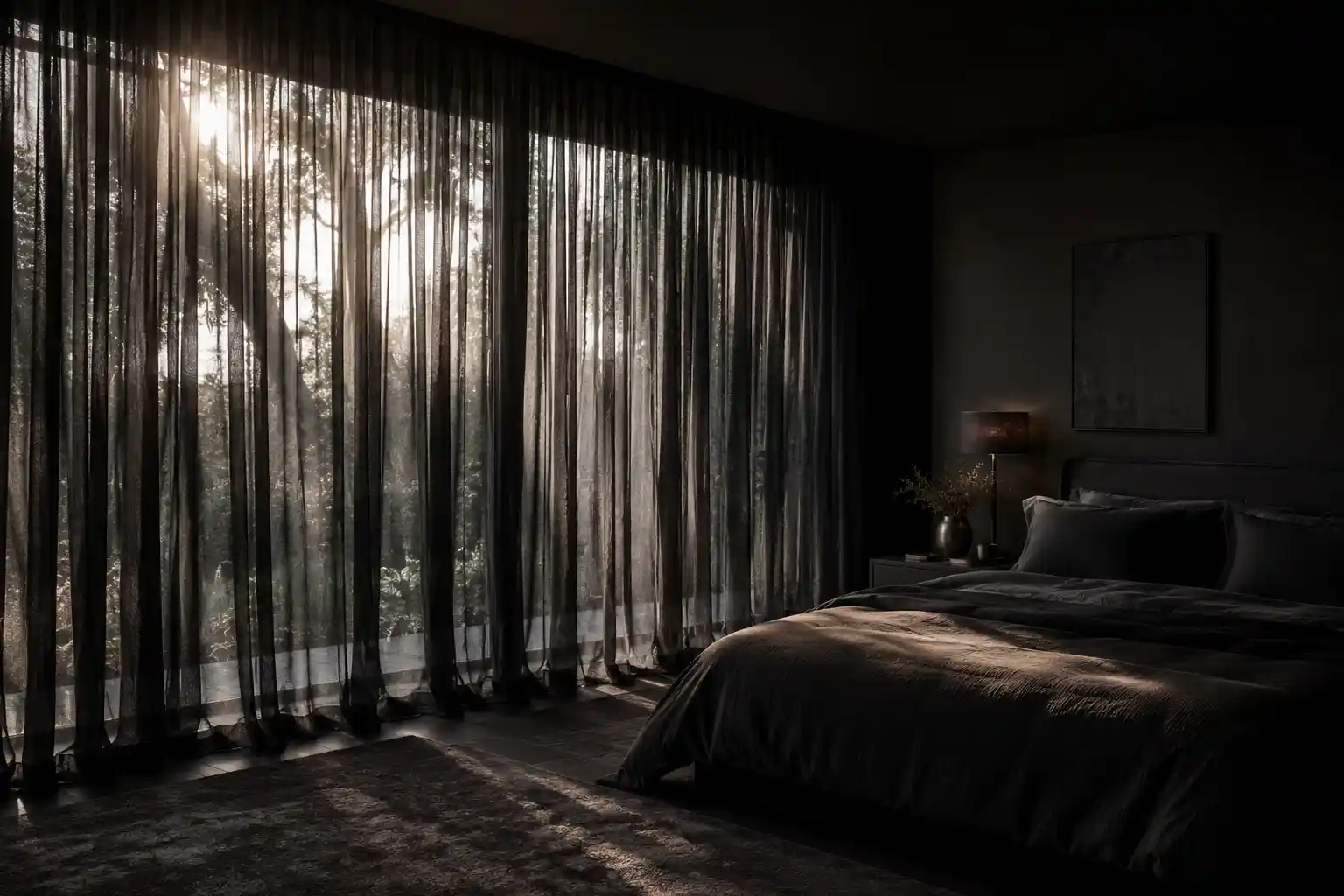 Use Sheer Black or Charcoal Curtains