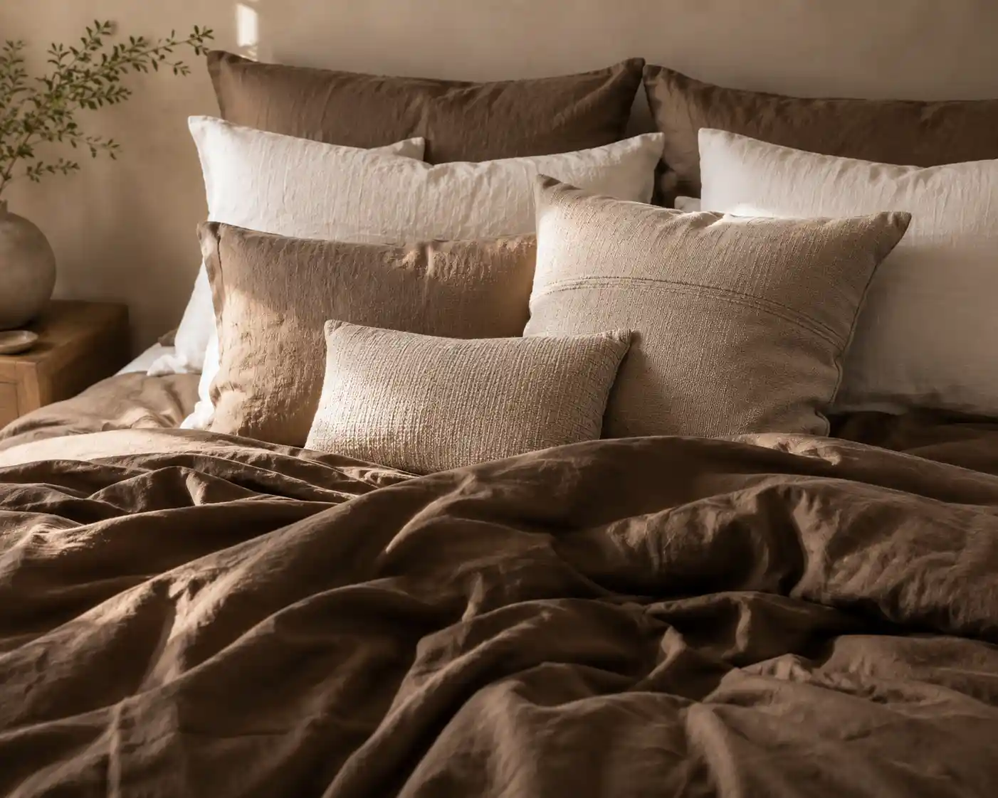 Coffee-Toned Linen Bedding