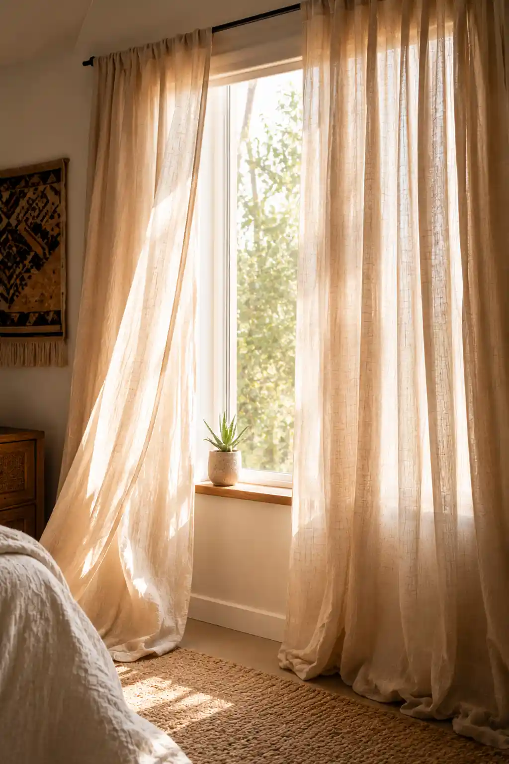 Install Flowy Natural Linen Curtains