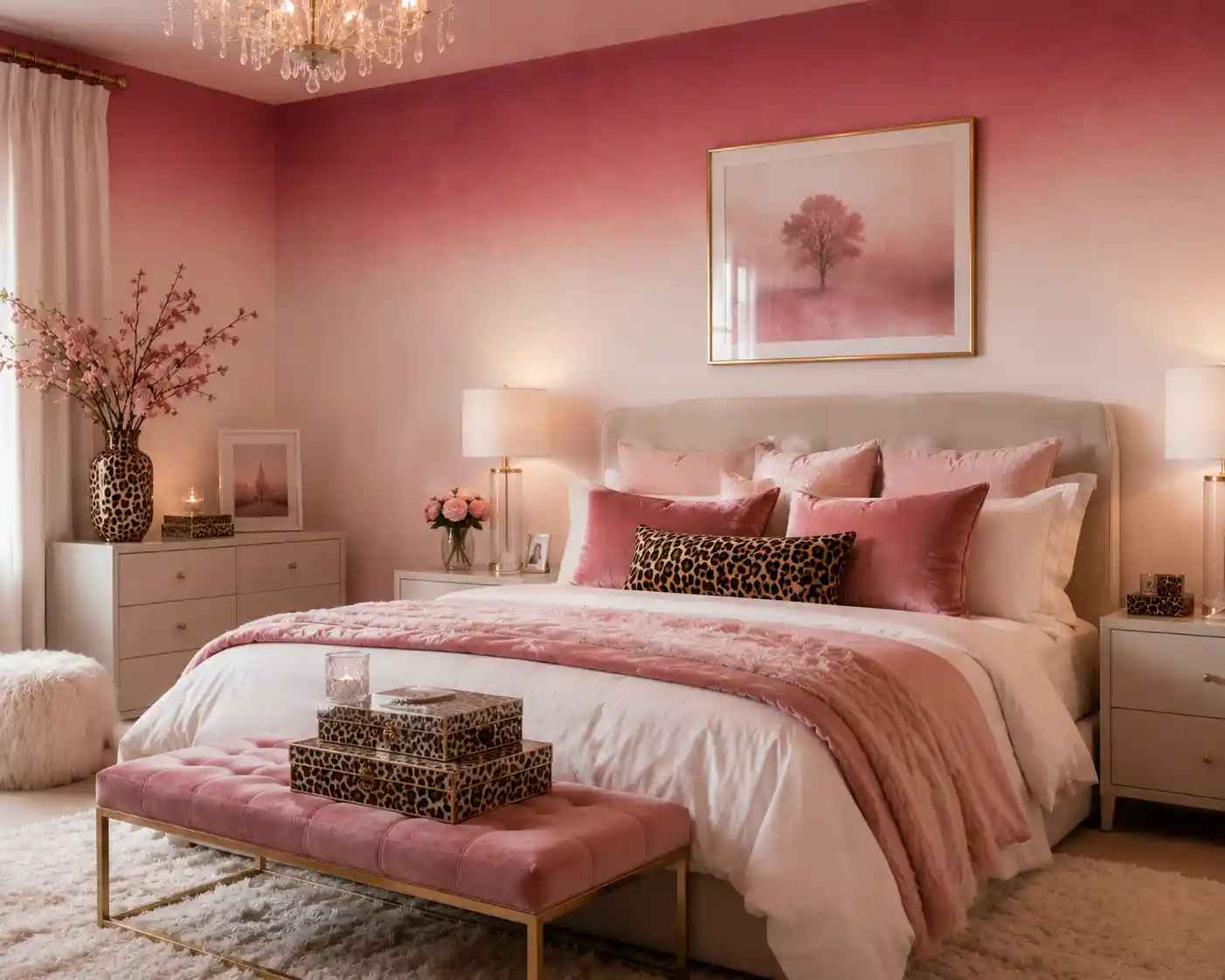 Ombre Pink Walls with Cheetah Accessories