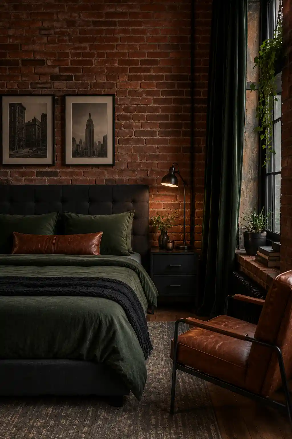 Moody Forest Green and Exposed Brick