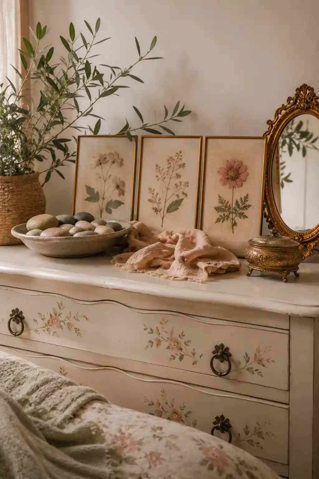 Framed Botanical Art and Small Decorative Mirrors