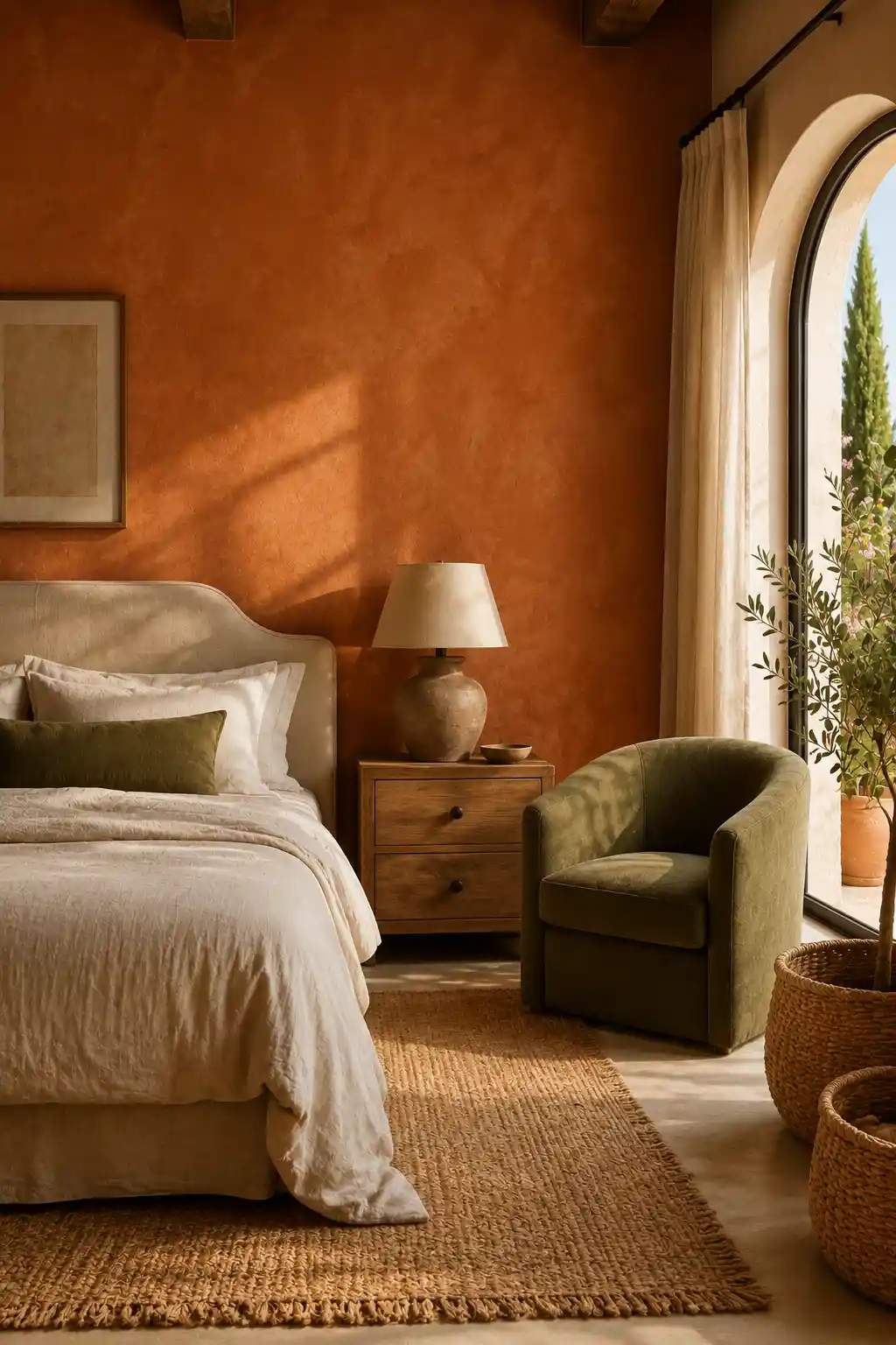 Terracotta Accent Walls with Olive Tones
