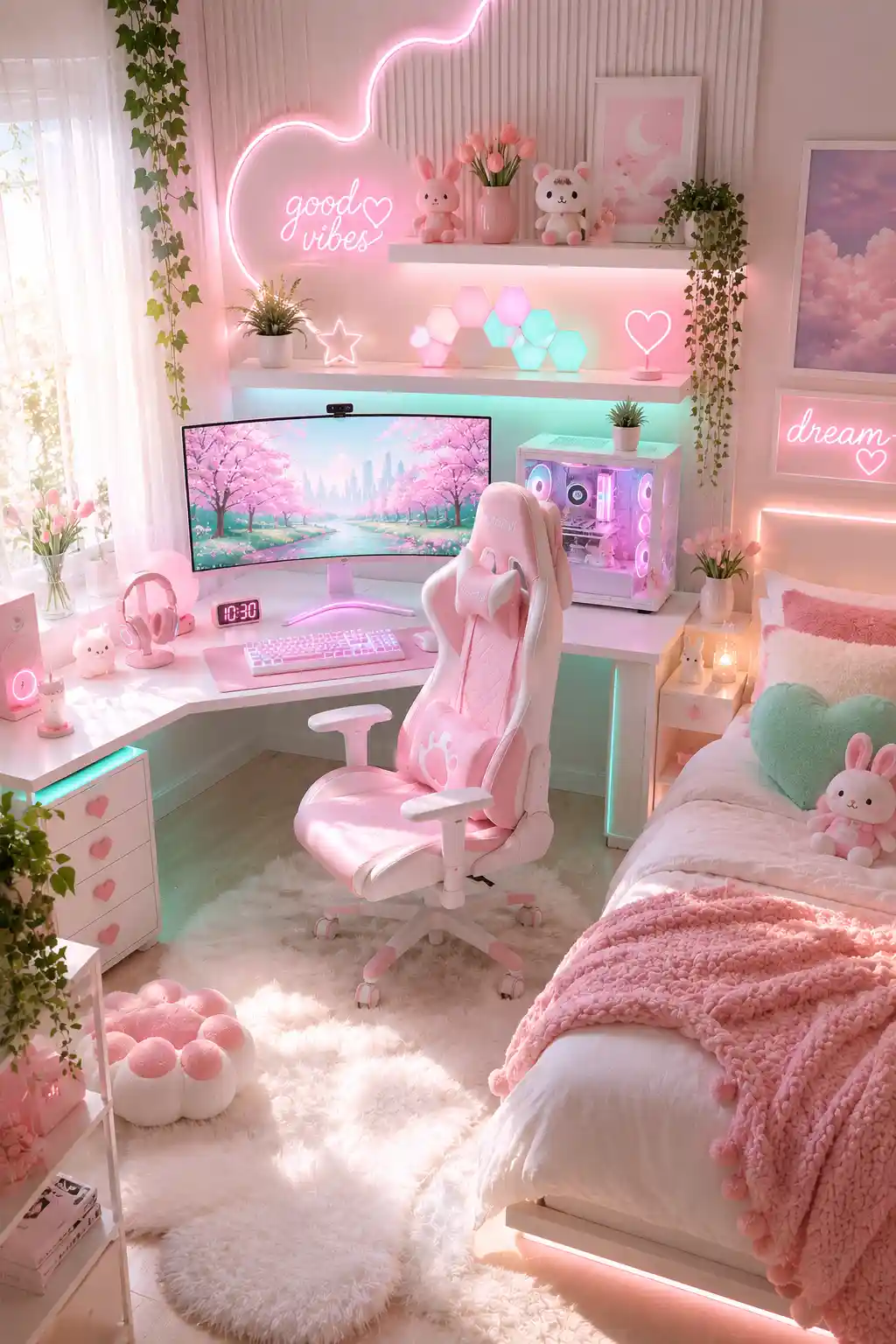Cozy Pastel Gaming Nook