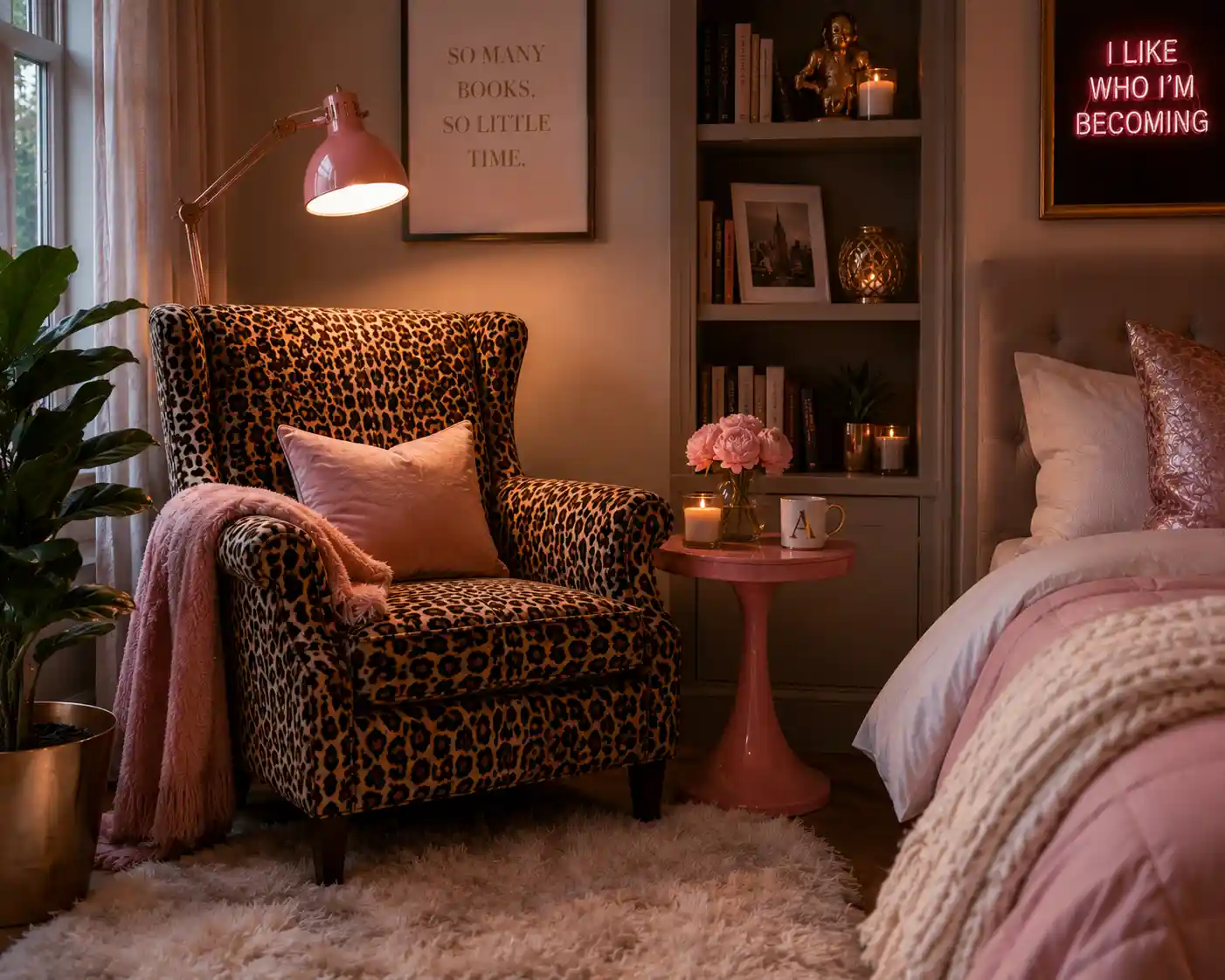 Cheetah Print Armchair and Pink Accents