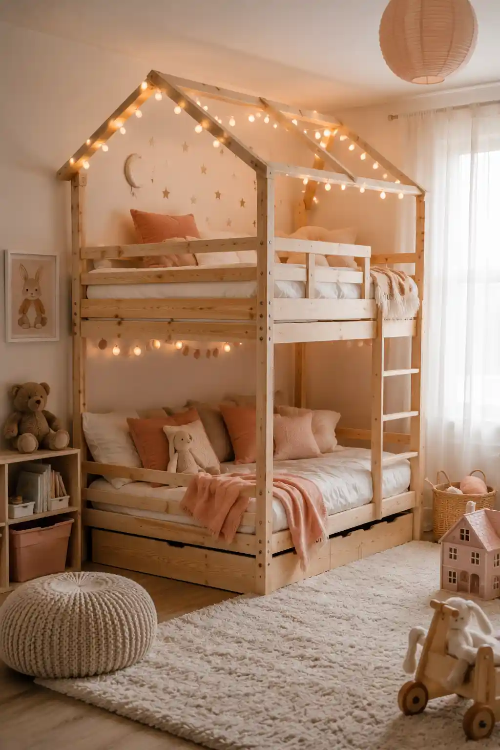 Whimsical House-Shaped Frame Bunks
