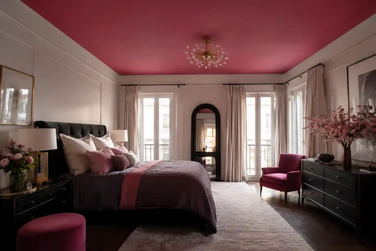 Bold Raspberry Painted Ceiling