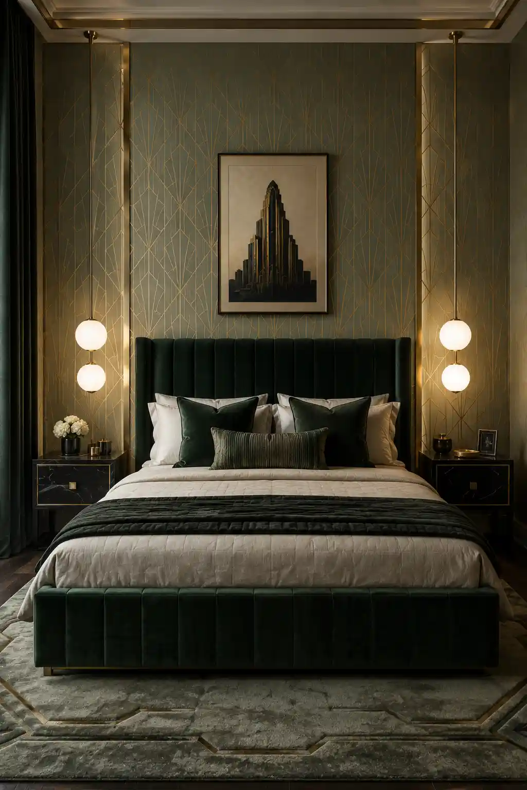 Art Deco Elegance in Sage and Black
