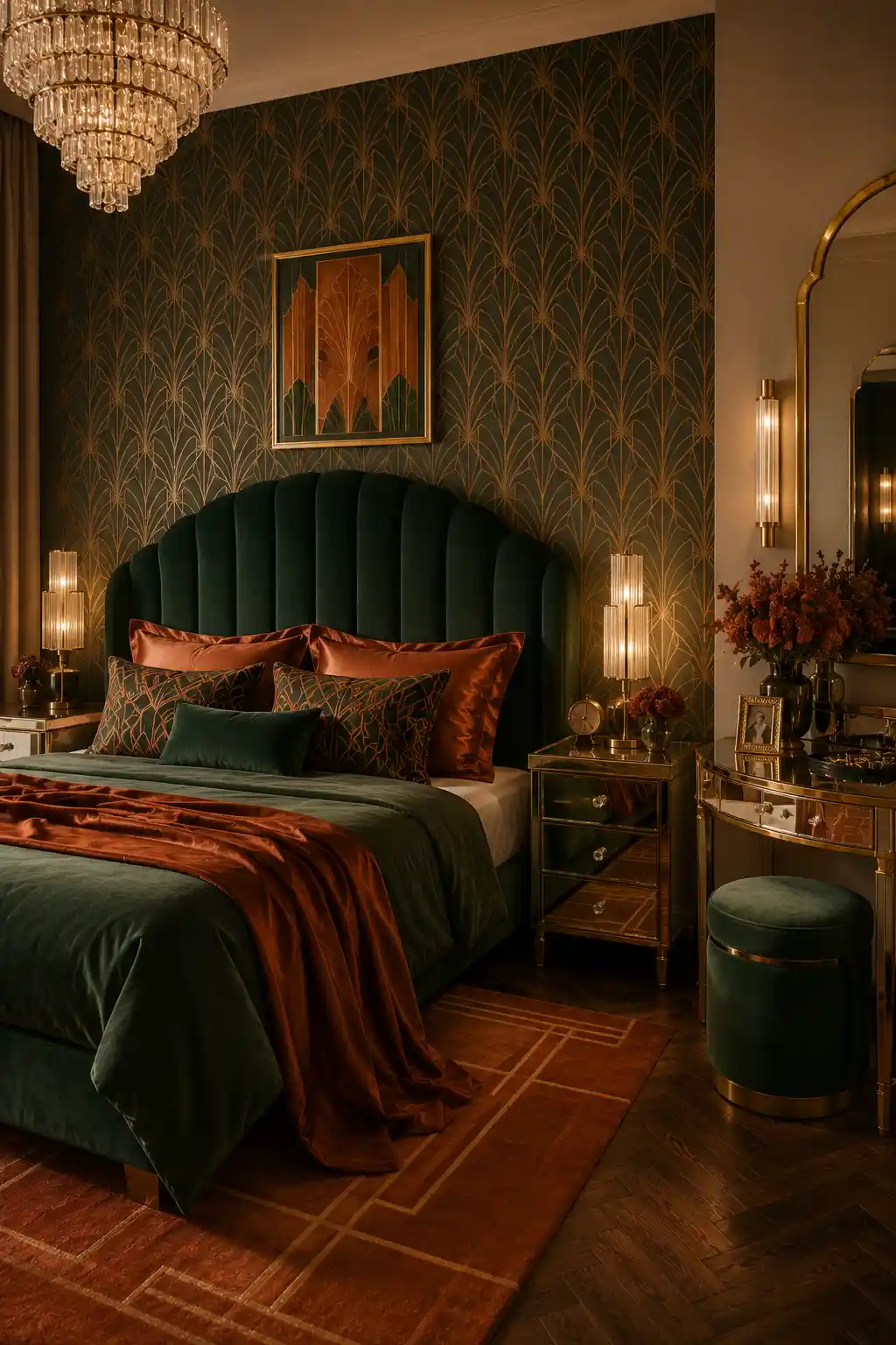 Art Deco Elegance in Jade and Rust