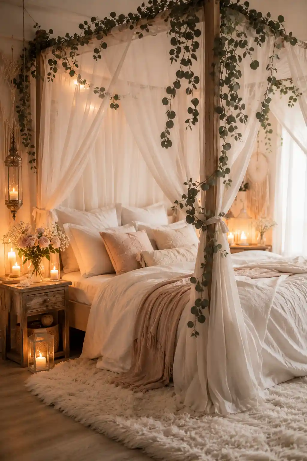 Romantic Canopy Beds with Integrated Greenery