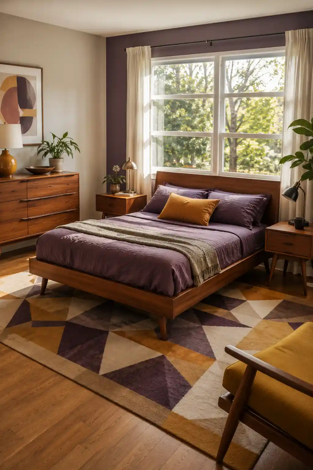 Heather Purple and Warm Walnut Mid-Century