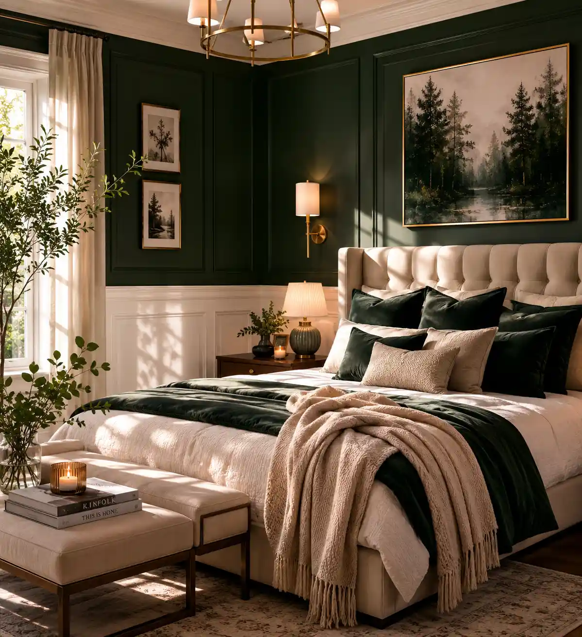 Forest Green Accent Wall with Wainscoting