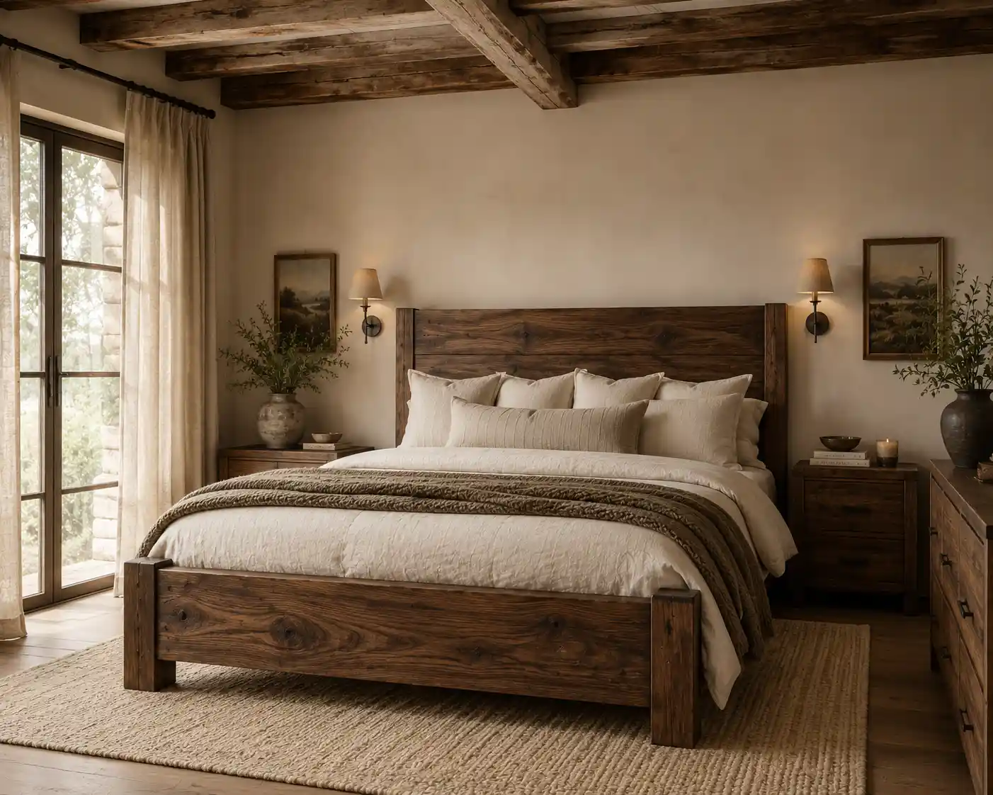 Rustic Walnut Bed Frame