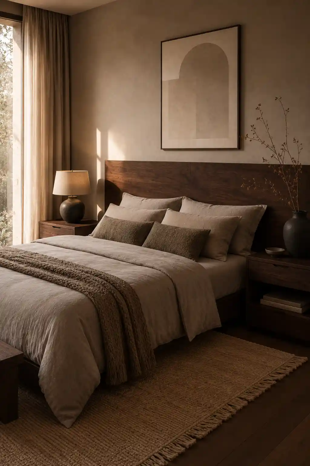 Rich Walnut Contrasts with Soft Taupe