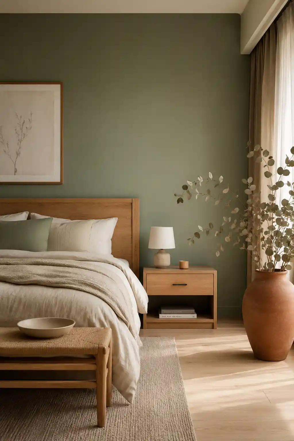 Soft Sage Walls with Clay Accents