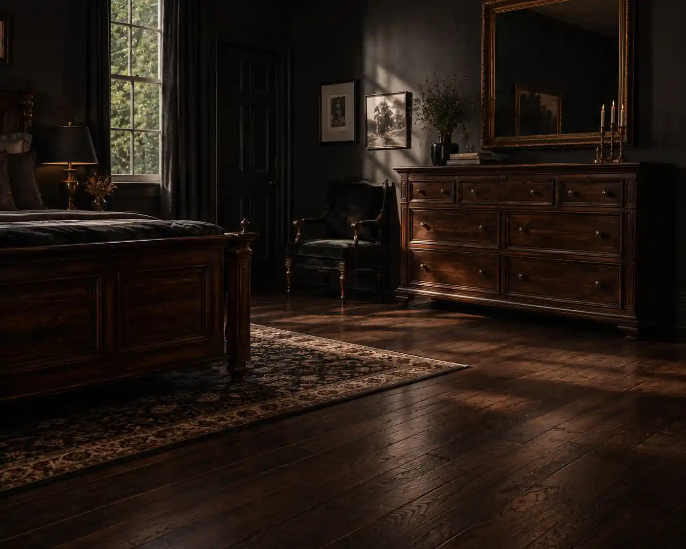 Ground the Space with Dark Wood