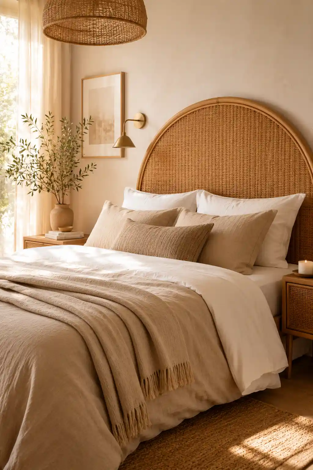 Earthiness Through a Woven Rattan Headboard