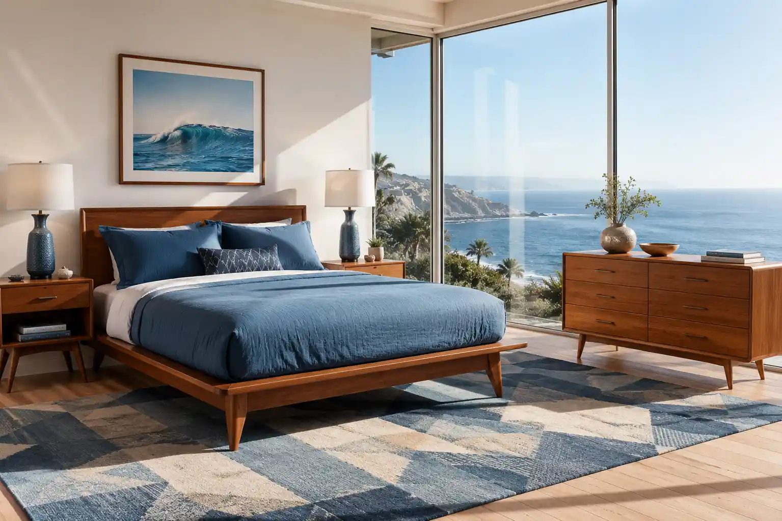 Mid-Century Modern Teak and Cerulean Hues