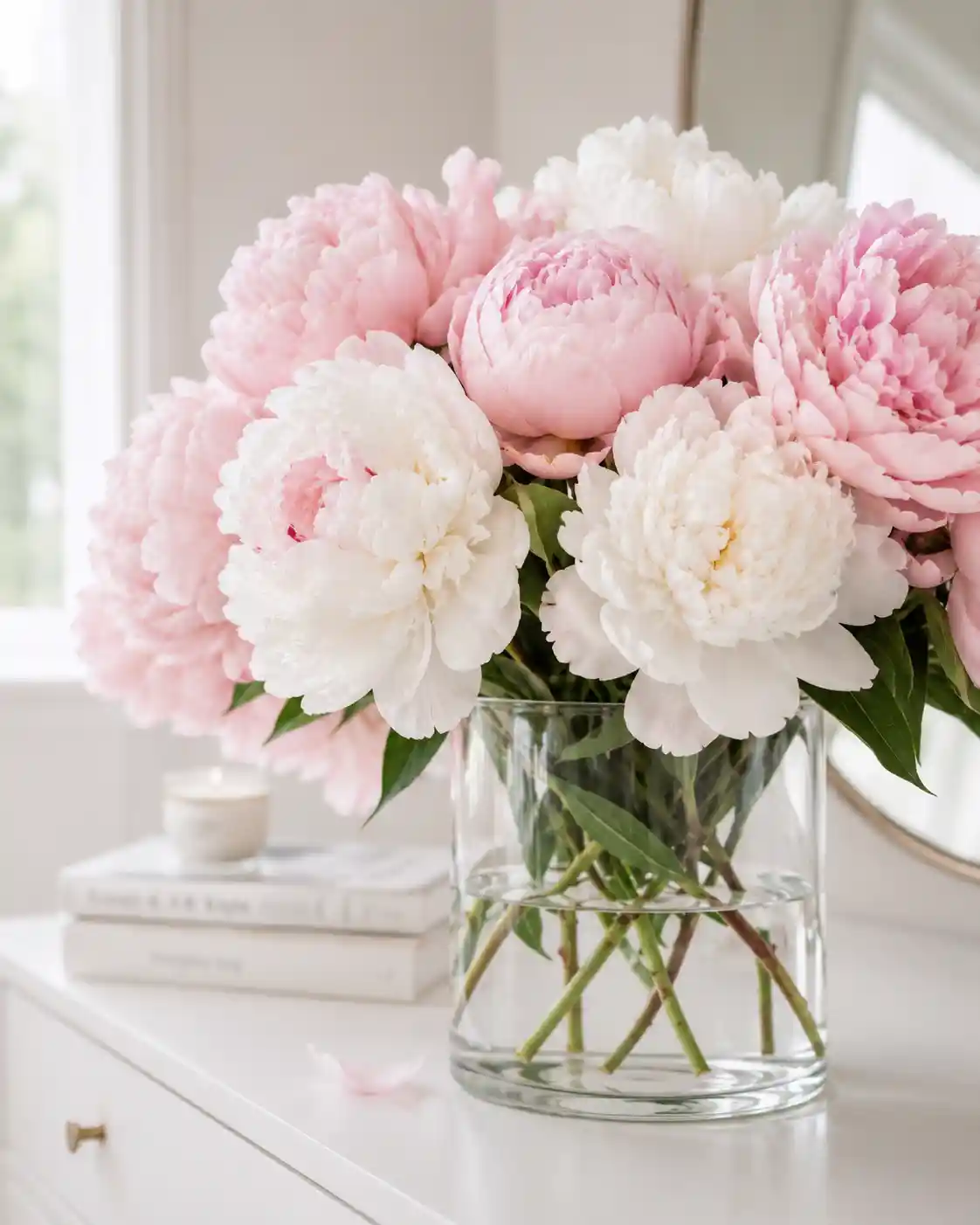 Fresh Peonies in Glass