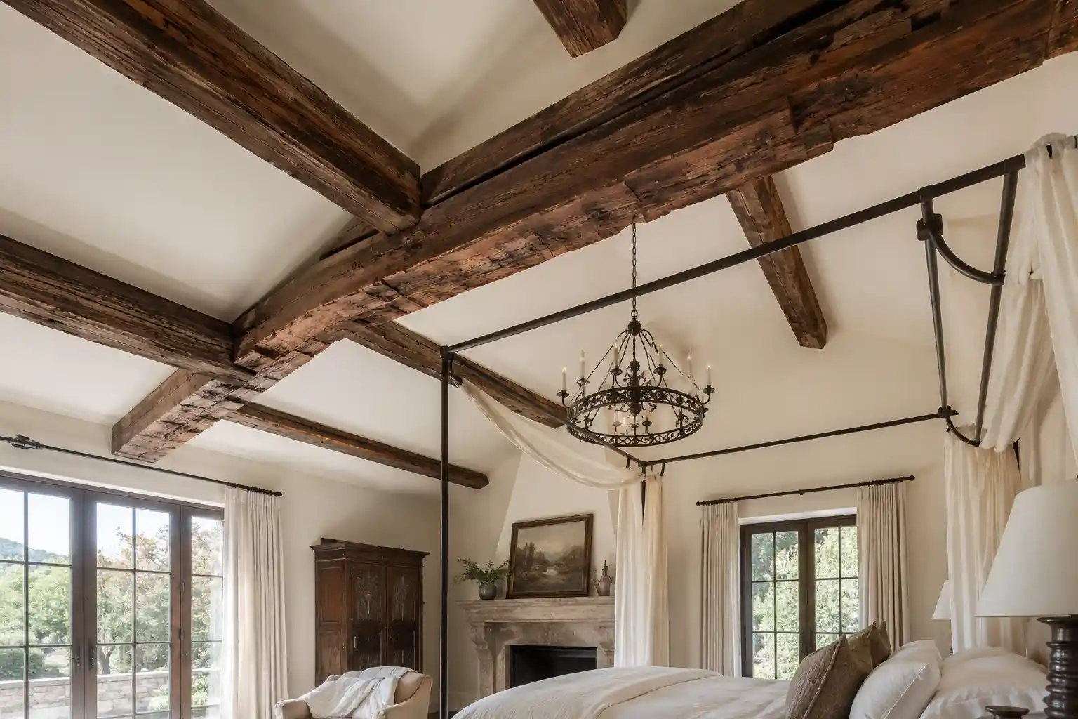 Exposed Dark Wood Ceiling Beams