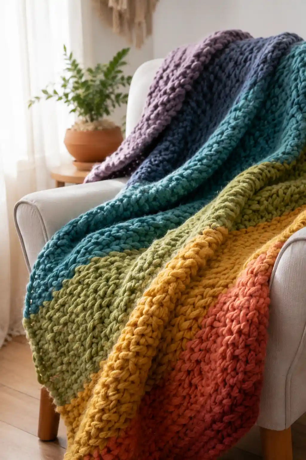 Rainbow Chunky Knit Throw Blankets