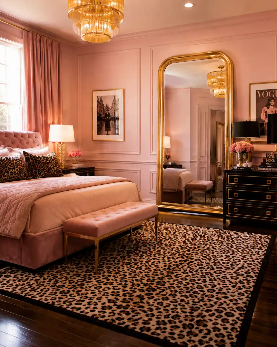 Pink and Gold Accents with Leopard Rug