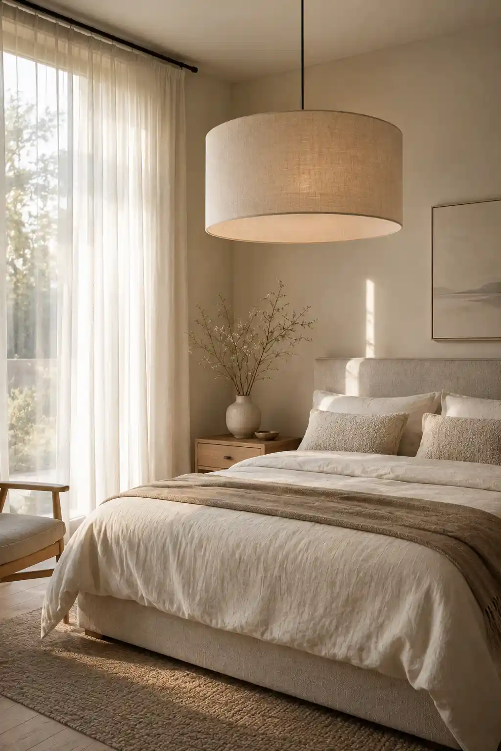 Organic Linen Drum Pendants for Diffused Light