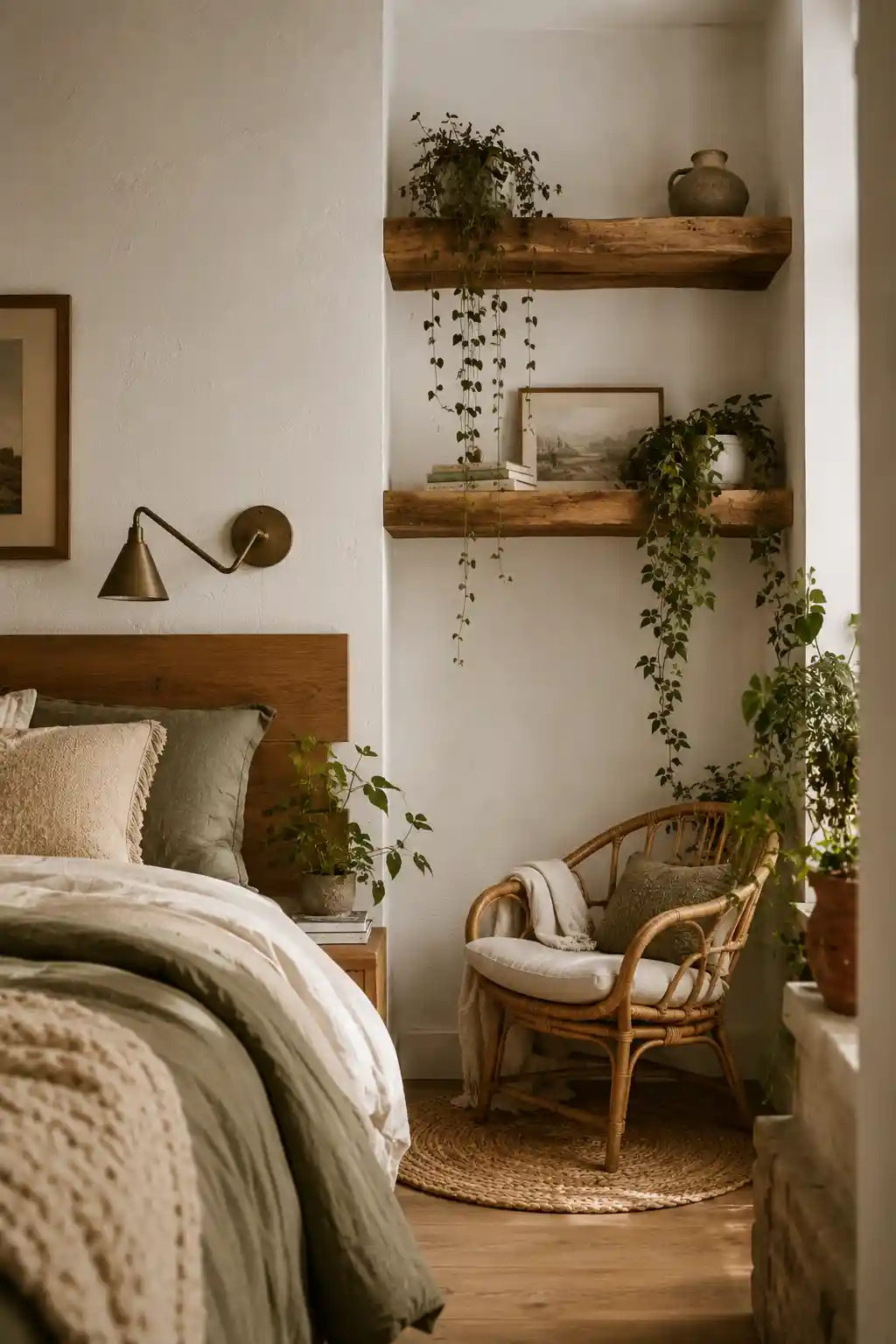 Floating Wooden Shelves with Trailing Vines