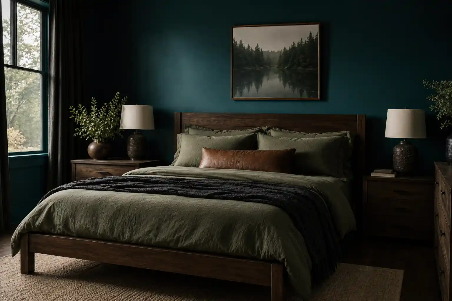 Deep Teal and Dark Wood Elements
