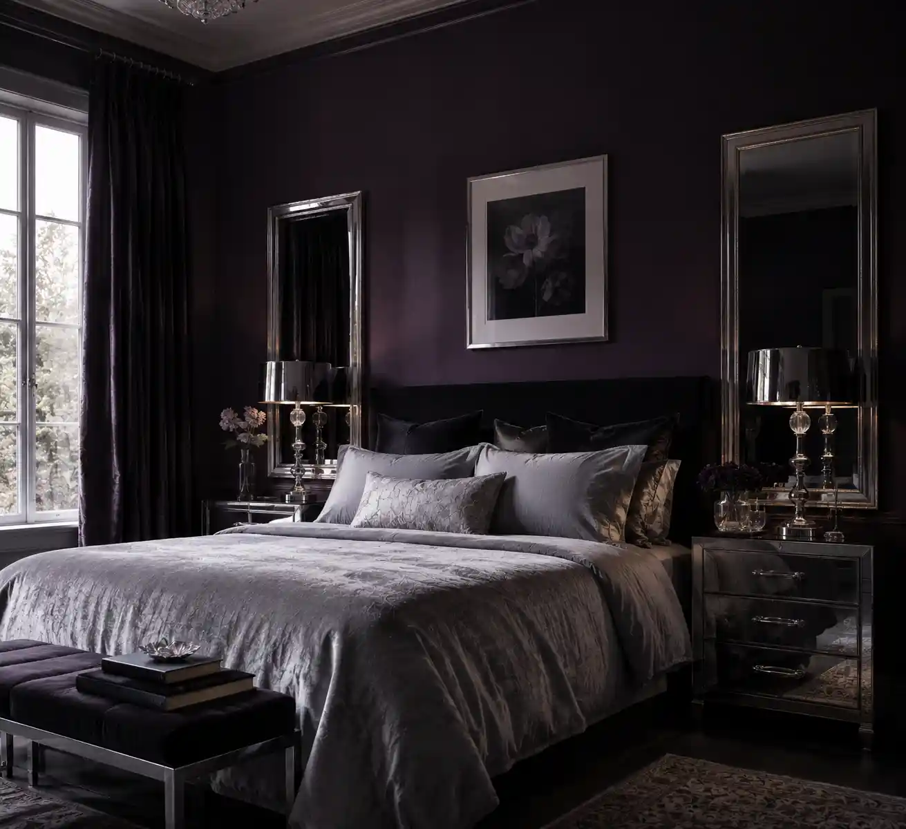 Aubergine Purple Walls with Silver Accents