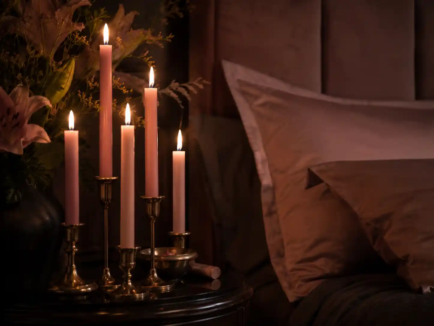 Mood-Setting Pink Taper Candles and Accents