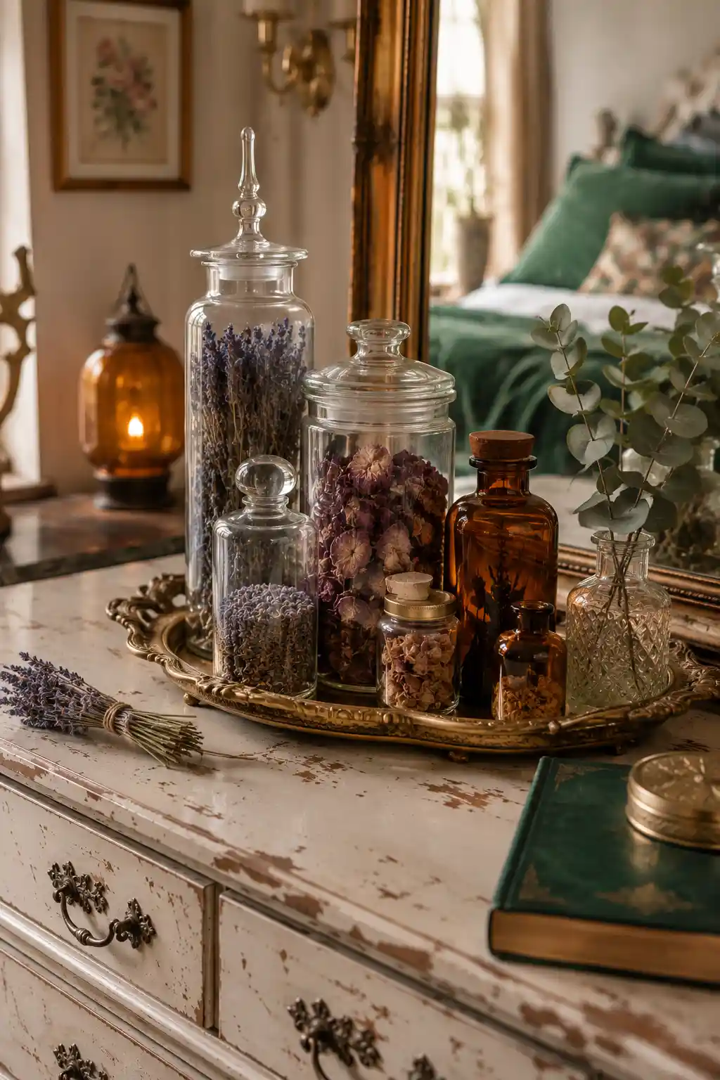 Glass Apothecary Jars and Botanical Specimens