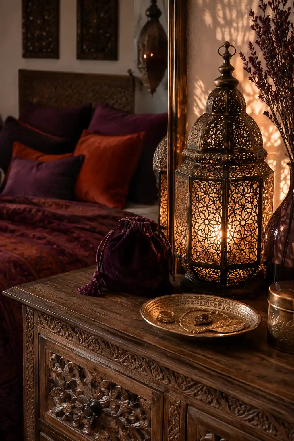 Intricate Moroccan Lanterns and Velvet Accents