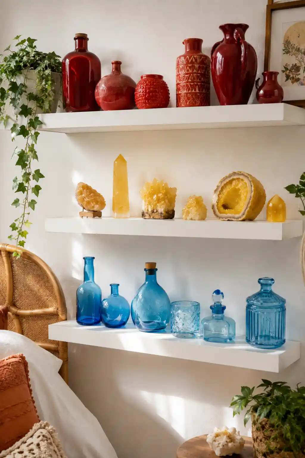 Rainbow-Toned Floating Shelves