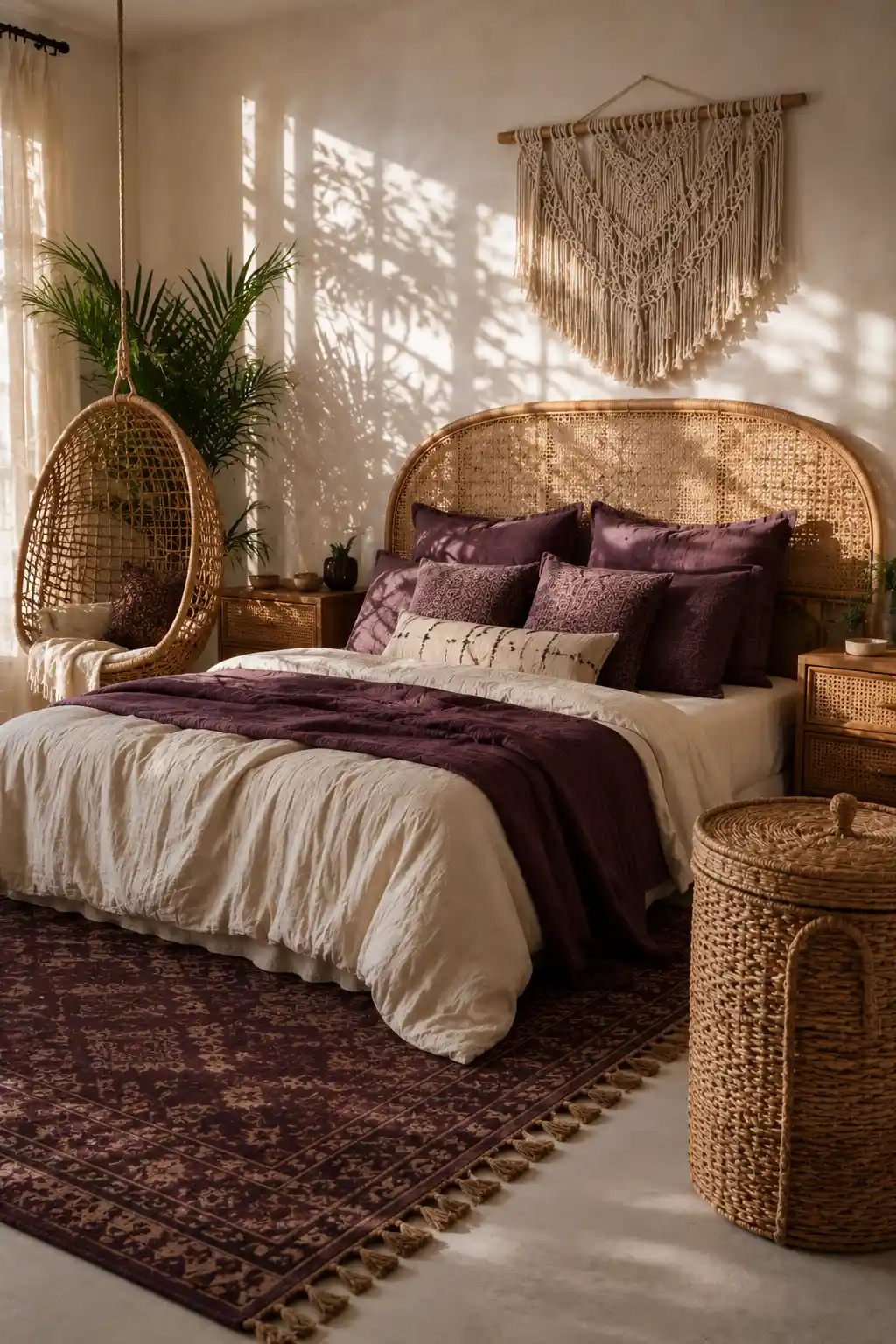 Plum and Woven Rattan Boho Fusion