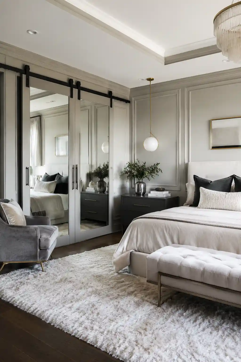 Elegant Mirrored Barn Doors for Closet Space