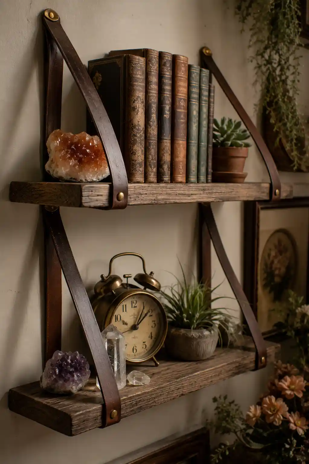 Floating Wooden Shelves with Curated Trinkets