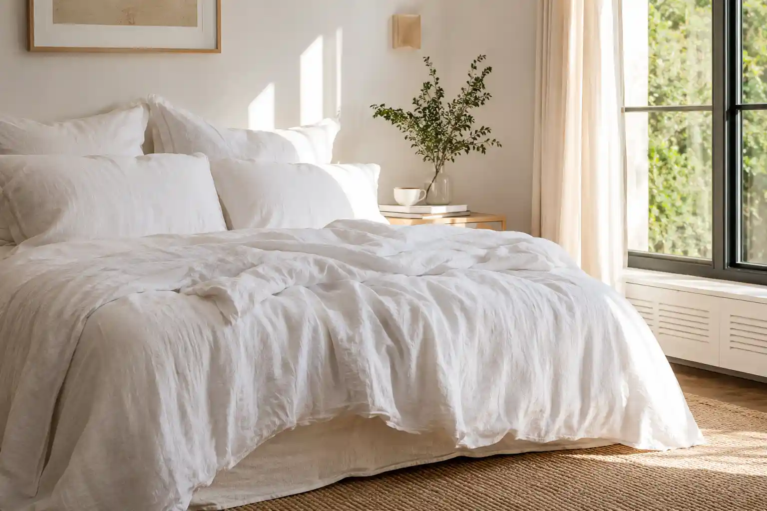 Breathable White Linen Bedding