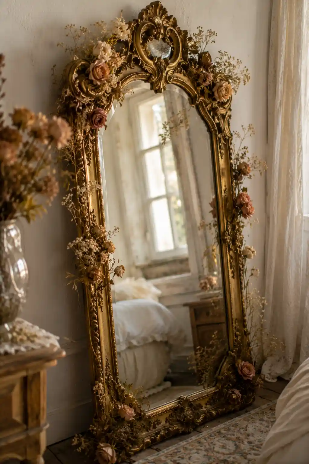 Vintage Gilded Mirrors with Floral Accents