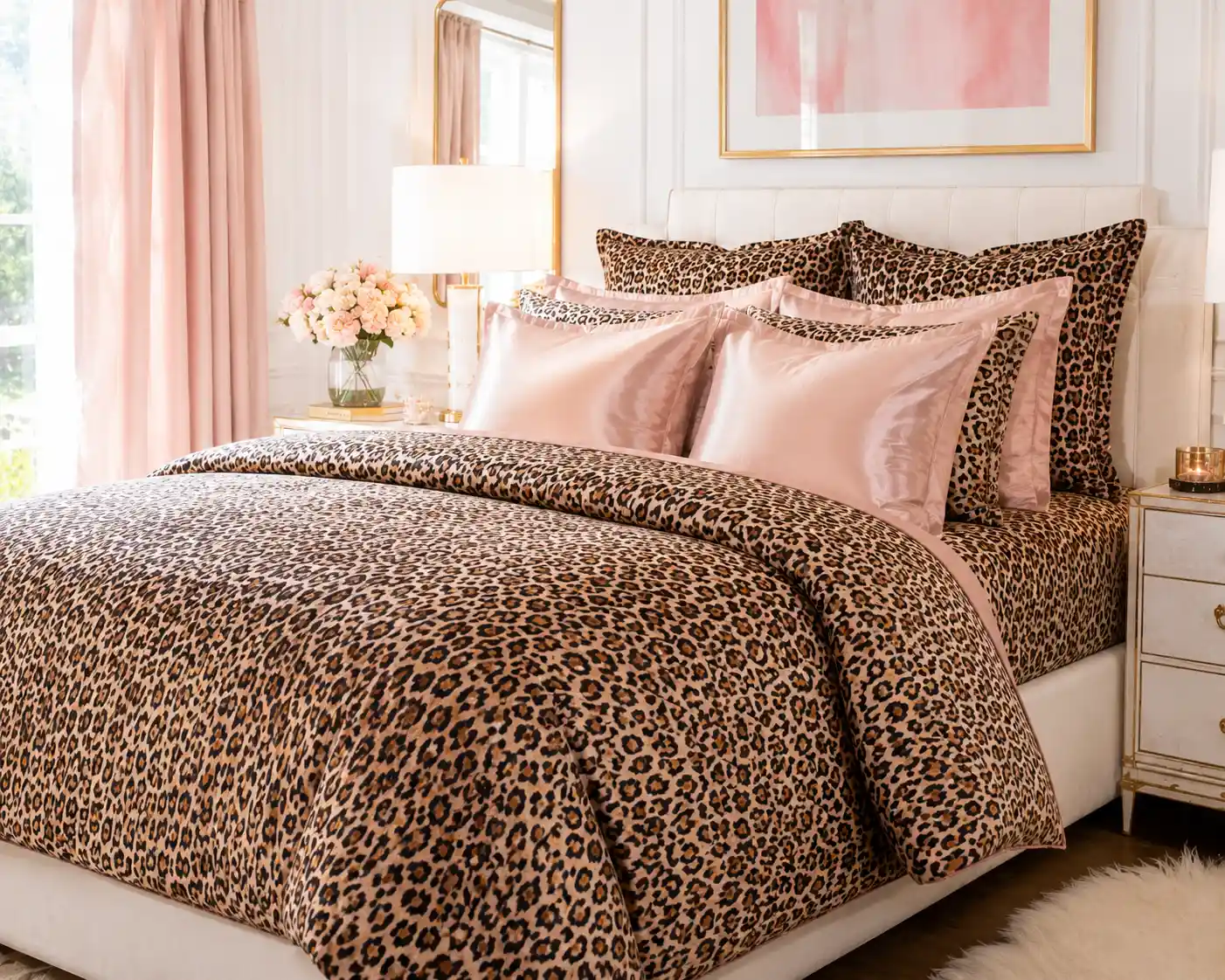 Cheetah Print Bedding and Blush Pink Accents
