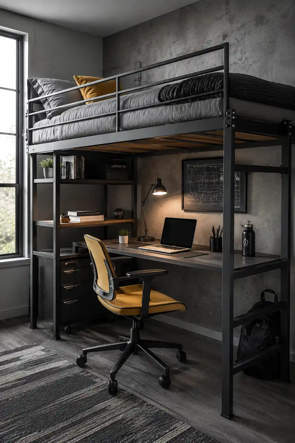 Modern Loft Bed with Integrated Workspace