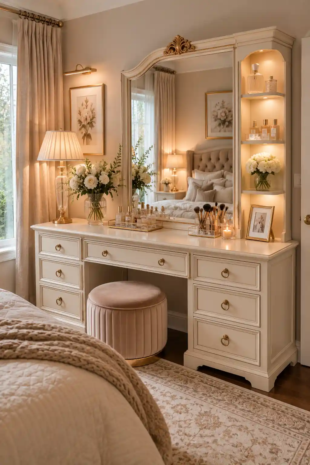 High-Capacity Organized Vanity with Deep Drawers