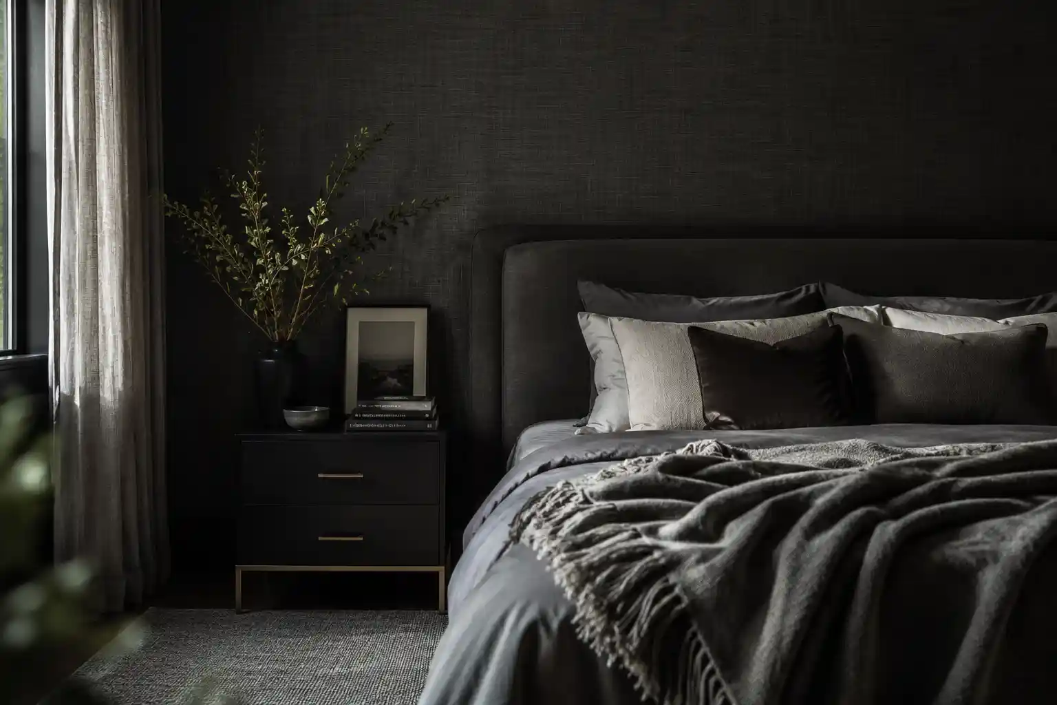 Charcoal Grey Textured Fabric Wallpaper